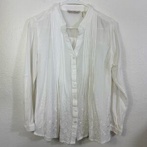 Soft Surroundings Cream button down embroidered eyelet size small petite‎ Blouse